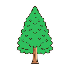 Cartoon evergreen tree with green foliage, vector, A vector illustration of a cartoon evergreen tree featuring green foliage and a simple brown trunk design.
