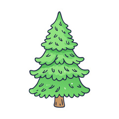 Illustration of a Green Pine Tree, A cute, stylized illustration of a green pine tree with a simple design and smooth, curved lines.
