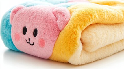 Soft Plush Cartoon Bear Blanket Pastel Colors Cozy Throw Kids Bedroom Decor Nursery