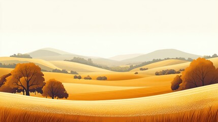 Obraz premium Golden autumn landscape with rolling hills and trees. (1)