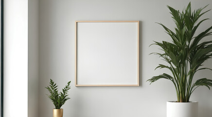 white frame with green plant
