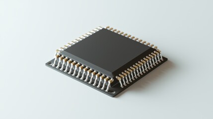 Close-Up of Black Microprocessor with Gold Pins