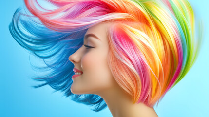 Fototapeta premium Vibrant hairstyle transformation with colorful hair