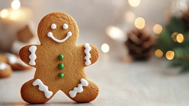 Festive gingerbread cookie with cheerful decoration