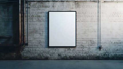 Blank Signboard Mockup Mounted on Industrial Brick Wall with Graffiti and Pipes in the Background