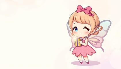 Adorable Fairy Girl Holding a Gift Winking