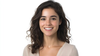 Smiling woman headshot, studio, white background, profile picture
