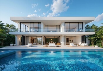 Modern Two Story White House With Pool