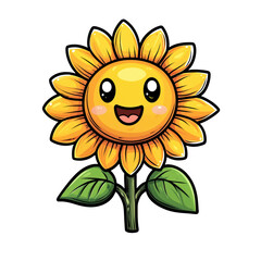 Cute Kawaii Sunflower with Big Smiling Face in Pastel Colors