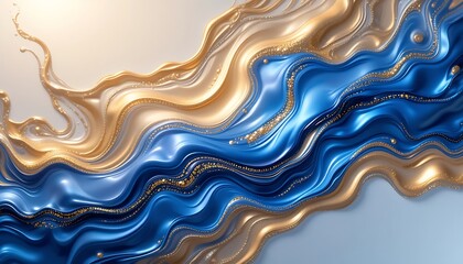 Abstract Blue Gold Liquid Waves Glitter Design