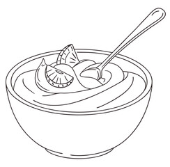 Healthy breakfast milk porridge concept dish of oatmeal with strawberry, blueberries, A sweet fruit dessert of cold cream with cherries. Yogurt bowl. Porridge stock vector clipart and Illustration