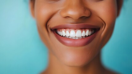 Obraz premium Radiant and Confident Close-Up Smile Highlighting Perfectly Aligned Teeth and Natural Beauty