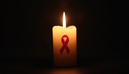 Candle glowing in a dark room symbolizing hope for cancer awareness.