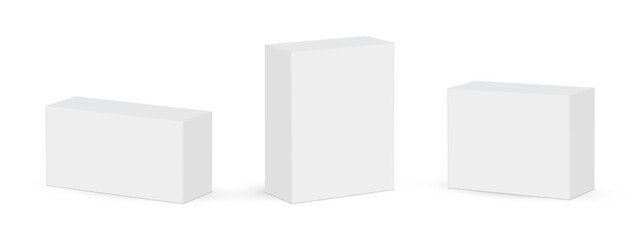 Blank Rectangular Medical Packaging Boxes Mockups, Side View, Isolated On White Background. Vector Illustration