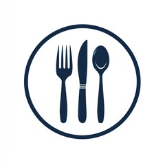 Simple cutlery icon, restaurant menu design, white background, food service
