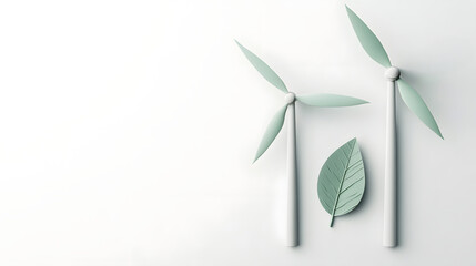 Minimal Wind Turbine Icon in Soft Gray and Green Tones on White Background