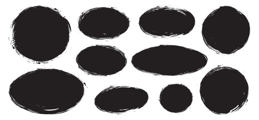 Grunge post stamps. Round and rectangular badges with distressed texture. Scratched blank rubber seal stamp vector isolated set