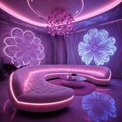 Living Room with Floral Neon Lighting