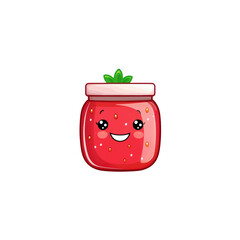 Kawaii Vector Art Smiling Strawberry Jam Jar Design
