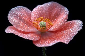 Dew Covered Pink Poppy Flower Close Up