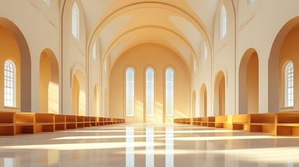 Fototapeta premium Sunlit minimalist church interior.