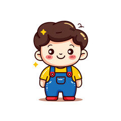 Obraz premium Cute Kawaii Boy Character in Colorful Overalls Smiling