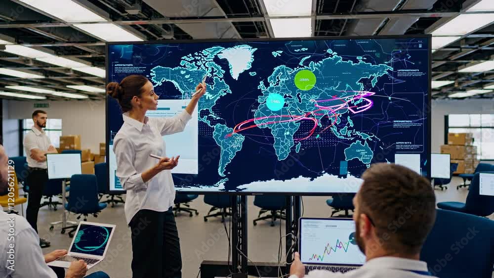 Aufkleber Professional team analyzing global data in a modern office environment