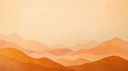 Muted orange gradient with layered mountains and faint paper grain texture background