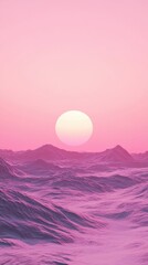 Fototapeta premium A serene sunset over gentle waves, enveloped in soft pink hues and calm atmosphere.