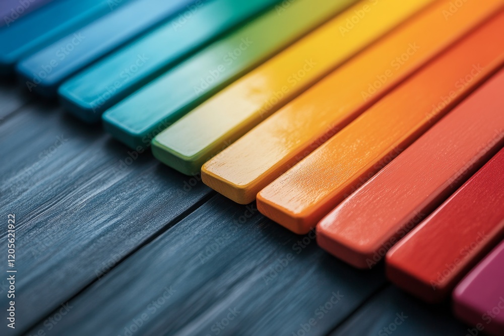 Poster a close-up of rainbow-colored xylophone bars with the reflection of a child smiling face in the glos