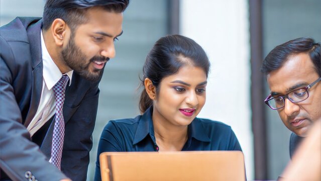 Indian professionals working together to find innovative business solutions.

