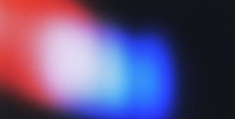 Obraz premium On a black, grainy background, red, blue, and white fluid colors wave, forming a neon noise texture on a large banner with plenty of copy space.