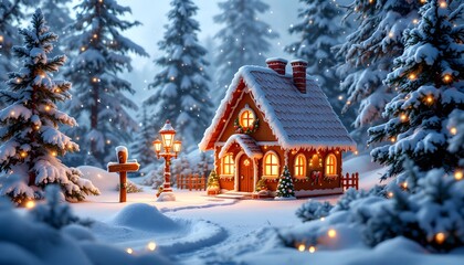 Magical Gingerbread House in Snowy Winter Wonderland