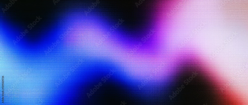 Canvas Prints A futuristic banner design with a dark purple, pink, and blue gradient background, a blurred neon color flow, and a grainy texture effect.