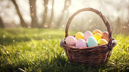 Obraz premium Easter egg hunt celebration spring park photography natural light close-up joyful moments and traditions