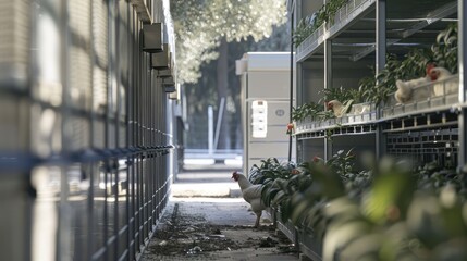 Obraz premium A close-up of chickens in a clean, well-maintained cage, showcasing their bright eyes, natural movements, and healthy feathers.