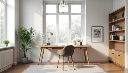 Modern Home Office Workspace in Natural Daylight. AI Generation