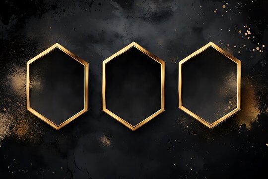 Elegant Gold Hexagon Frames Against a Dark Blue Textured Background