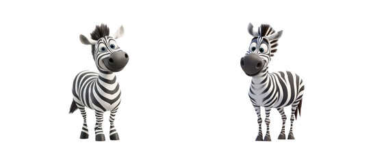 Obraz premium Funny Cartoon Zebras on Transparent Background