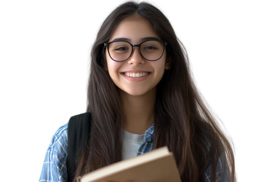 Smiling female student holding books with transparent background - Free ...