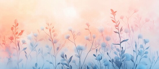 Pastel gradient of delicate peach to light blue hues with watercolor botanical elements