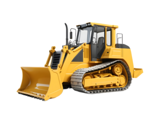 Full shot of a yellow bulldozer with transparent background