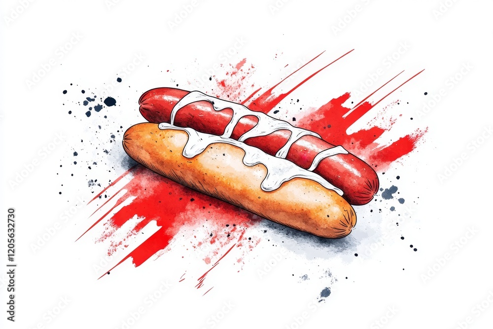 Aufkleber a minimalist illustration of a single wurst sausage with clean, bold lines and a light red gradient,