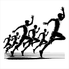 Runners on sprint men silhouette vector. Runners silhouette  collection. Men and women runners silhouette vector on a white background.