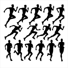 Runners on sprint men silhouette vector. Runners silhouette  collection. Men and women runners silhouette vector on a white background.