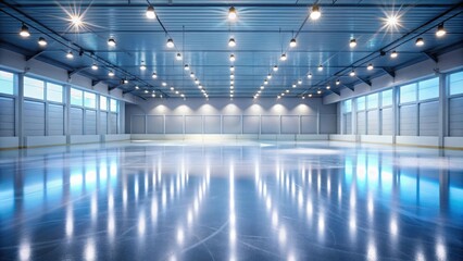Gleaming Indoor Skating Rink with Bright Overhead Lighting and Reflective Floor