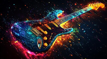 a colorful electric guitar with splatters