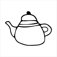 doodle illustration of a ceramic teapot. Table setting.