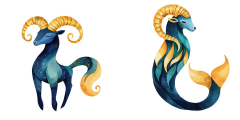 Vibrant Golden Goat with Sea-inspired 