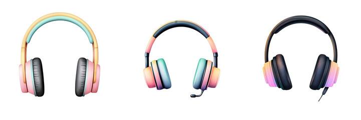 Colorful Headset Icons in Watercolor Style